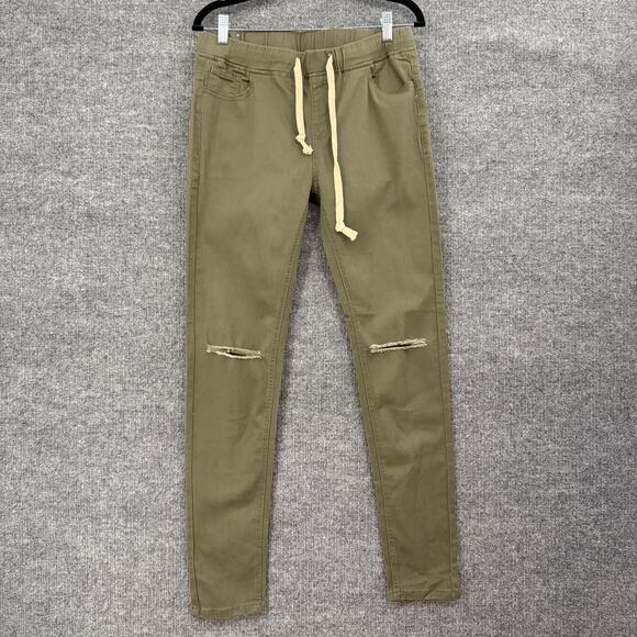 American Bazi Denim - American Bazi Womens Pull On Skinny Pants Size XL Olive Green Distressed Militar
